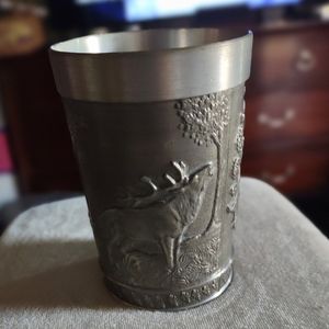 Vintage Pewter Carved Hunting Motive Cup